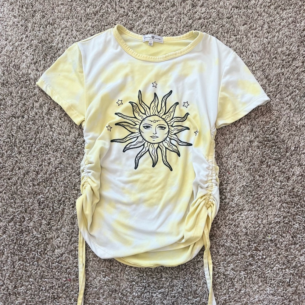 🤍NWOT yellow tie-dye sun drawstring top🤍